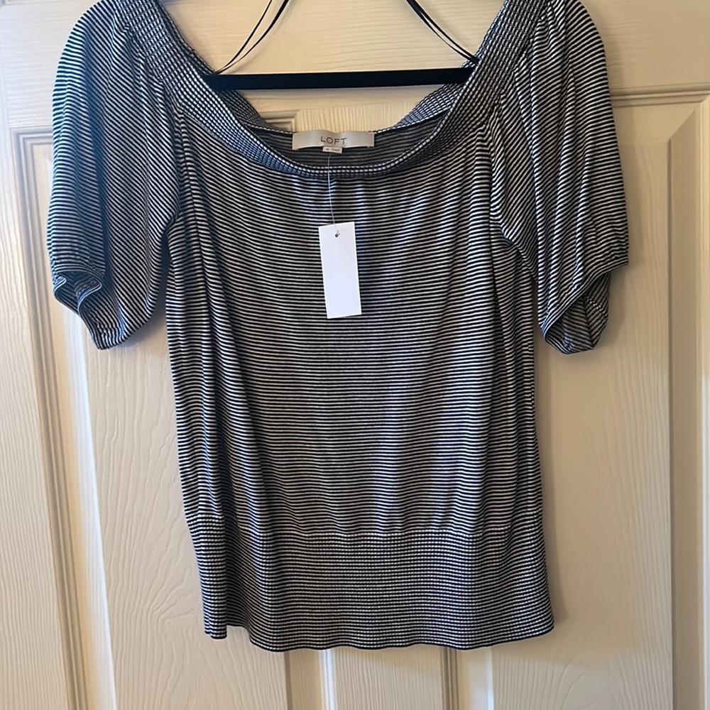 Loft off the shoulder top size M black and white stripped